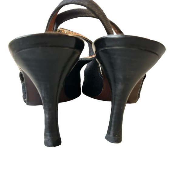 Sesto Meucci Black Fabric & Patent Leather Slingback Pointy Toe Heels Womens 10N - Picture 9 of 15